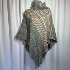 Ribbed Cable Knit Sweater Cape Poncho Women's One Size Multicolor Fringe Pink